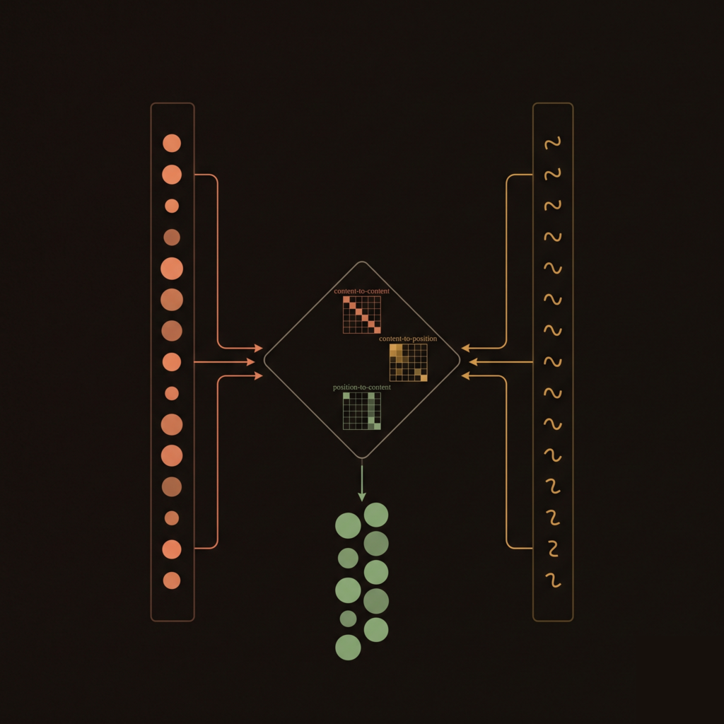 DeBERTa's disentangled attention — content and position as parallel input streams
